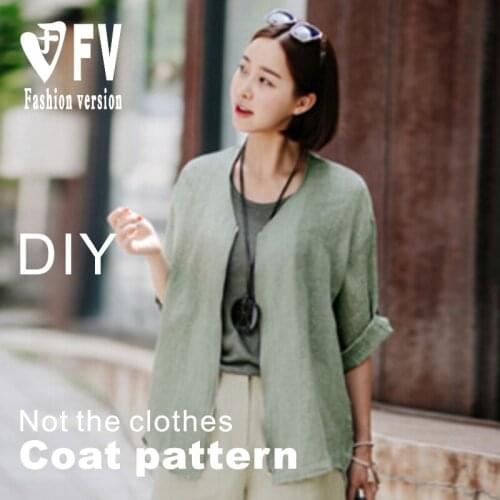 Casual collarless cotton and linen fabric zipper jacket pattern 1:1 cut drawing Garment pattern BWT-35