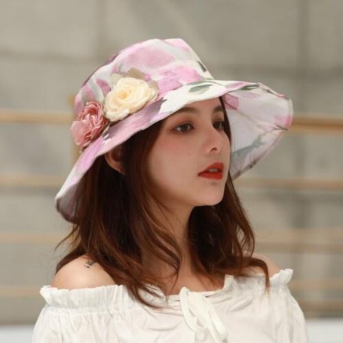Hats Buckets Transparent Women Summer Brim Cap Sun-Hat Flower Floppy Panama Girls Wide Brim Cap