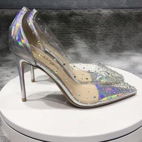 2020 summer new style clear Transparent crystal strass point Toe High heels shoes pumps bride wedding shoes 12cm 10cm 8cm