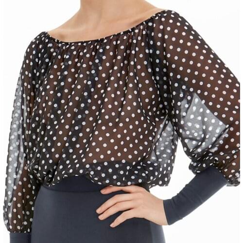 Woman Sexy Wave Wave Point Chiffon Long Sleeves Tops Ballroom Latin Dance Tops Sale Cha Cha Samba Dancing Practice Wear DL5637