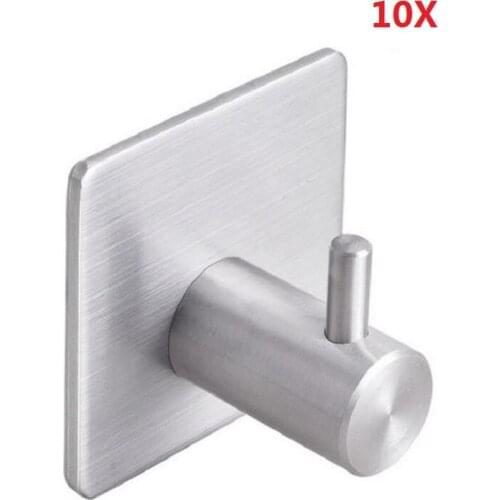 10PCS 304 Stainless Steel Hooks Hanger Self Adhesive Robe Towel Hook for Bathroom
