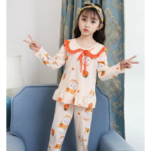 2pcs/set Lovely Cartoon Pajamas For Baby Girls Long Sleeve Butterfly Ruffles Sleepwear Cotton Homewear Child Girls Home Clothes