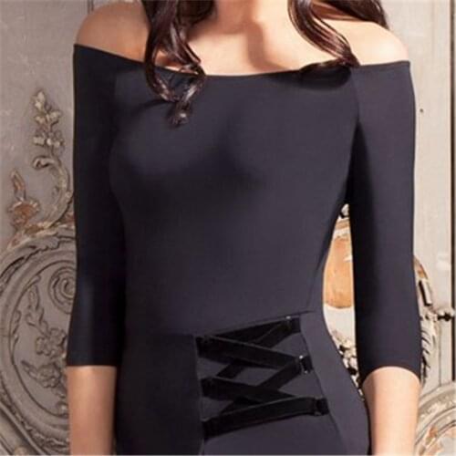 2018 Fashion Modern Adult Ballroom Costume Training Dress O Neck Half sleeve Latin Dance Top for Women/female/lady Dancer black