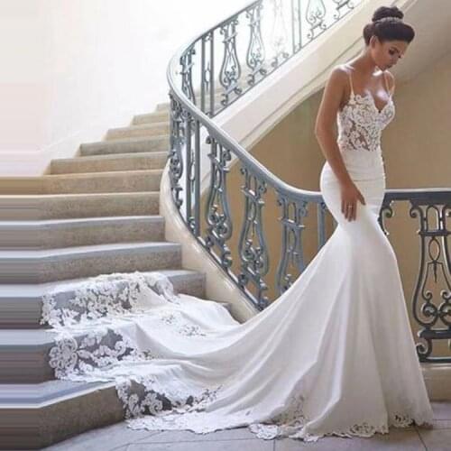 Spaghetti Strap 2021 Elegant White Sweetheart Backless Sleeveless Sheath Wedding Dress Bridal Gown Vestido De Noiva