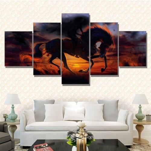 Cool Evil Horse Sunset Wall Art Painting 5 Pcs Posters And Prints Modular Picture Paintings Wall Home Decor Painting