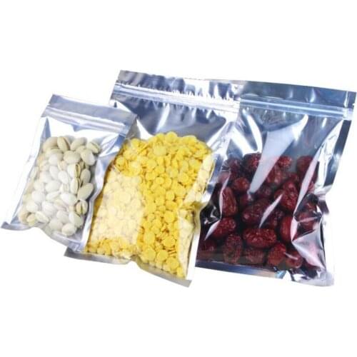 50pcs Aluminized Foil Ziplock Sealed Bags Tea Food Packaging Translucent Flat Pocket