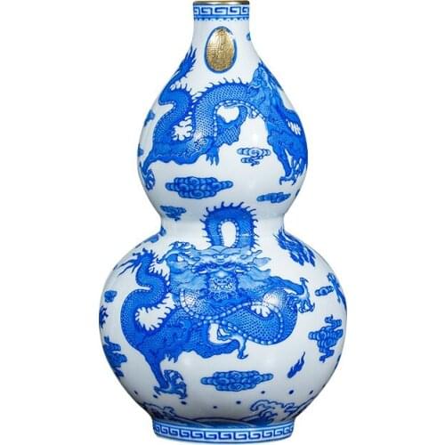 Antique Jingdezhen Blue and White Ceramic Dragon Flower Vase For Home Decor