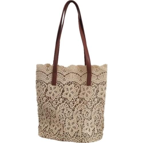 AUAU-Fashion Women Shoulder Bag Big Lace Female Handbag Lady Floral Tote Luxury Women Shopping Bag Ladies Totes(Champagne)