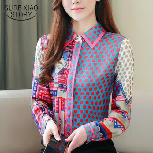 Colorful Printed Silk Shirts 2021 Women Blouses Womens Tops and Blouses Blusas Mujer De Moda Spring POLO Cardigan Shirt 8194