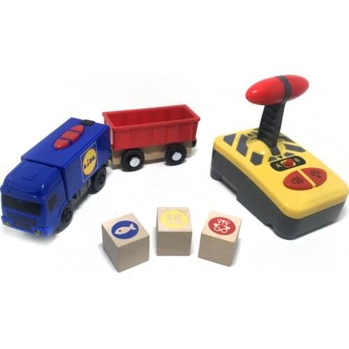 Childrens remote rail car toy Remote control electric train 2 section magnetic link compatible wooden track Blue express car