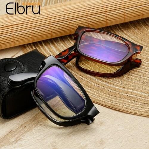 Elbru Fashion Foldable Reading Glasses Men Women Leopard Presbyopic Spectacles Antifatigue Eyewear Diopters +1.0to+4.0 With Case