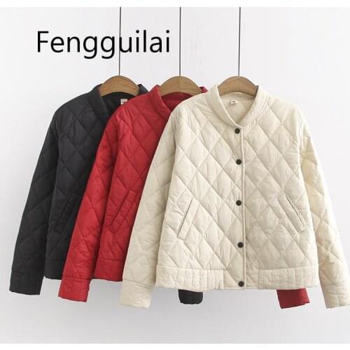 FENGGUILAI Plus Size XL-4XL Womens Short Jackets Full Long Sleeved Autumn Winter Cotton Coats Casual Outwear Black Red Overcoat