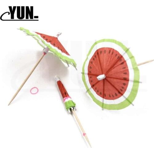 Hawaiian Watermelon Umbrella Sign Beach Pool Bamboo Stick Fruit Toothpick Cocktail Decor Birthday Party Decoration 8D
