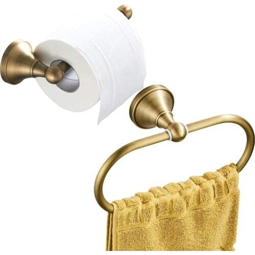 IMPEU Toilet Paper Holder and Towel Ring Set Wall Mounted Antique Brass (Brushed Bronze)