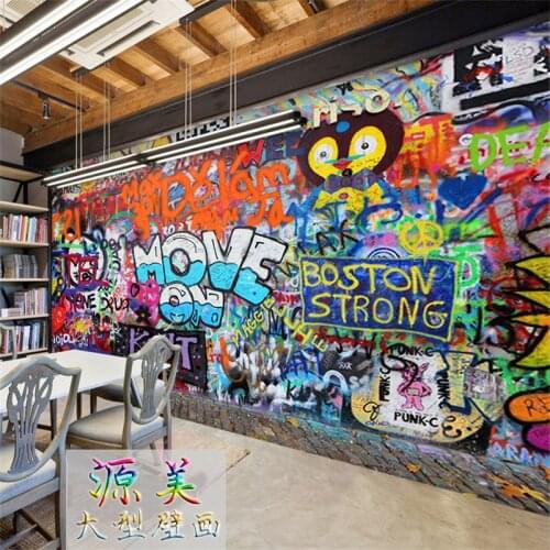 Personality graffiti art Continental Restaurant Lounge Bar KTV 3D wallpaper background 3D wallpaper murals