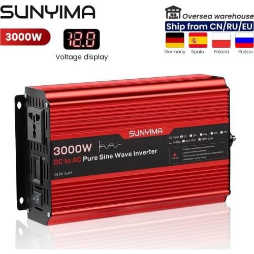 SUNYIMA 3000W Pure Sine Wave Inverter DC 12V to AC 220V Voltage Transformer Power Converter Household Car Solar Inverter