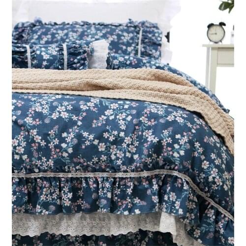 Korean Style Small Flower Flounces Rural Style Bedding Set Duvet Cover Bed Skirt Pillowcase Twin Full King Queen Size 4 PCS
