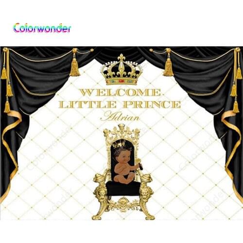 Royal Baby Birthday Party Backdrops for Kids Photography Black Curtain White Wall 7x5ft Little African Prince Custom Backdrops