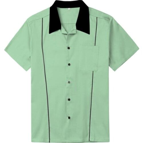 2021 Grey Brown Green Men Shirt Retro Vintage Cotton Button Up Classic Retro Bowling Shirt Plus Size Short Sleeve Shirts