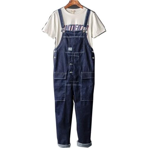 Pantalones vaqueros de hombre babero moda Plus tamaño Hip Hop Homme Denim de carga Pantalones Pantalón azul de ocio de pierna an