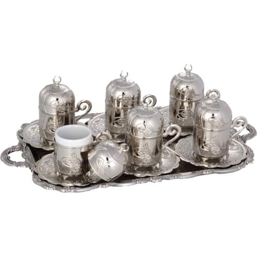 Six Person Ottoman Tugra Pleasure Coffee Set 4 Different Color Option High Quality Plated 229