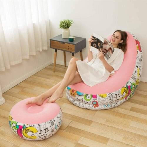 Portable Leisure sleeping bag air bed Inflatable Sofa Chair with Footrest Stool lazy Furniture Outdoor Camping Accessories