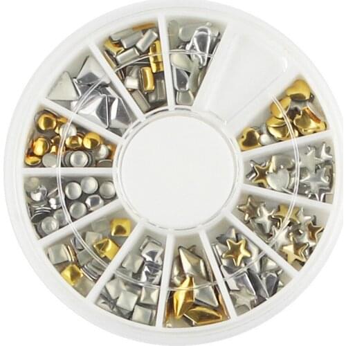 2016 New 300Pcs Punk Rivet Nail Tips Golden Silver Metal Nail Art Tips Fashion Metallic Studs Stickers New Fashion