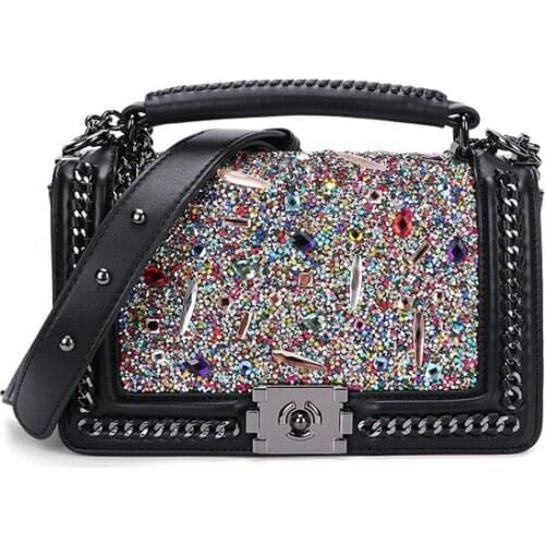 New Design Bling Diamonds Fashion Ladies Pu Bag Women Handbags Hot Selling Shoulder Bag