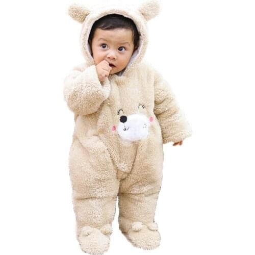 Autumn Winter Baby Girls Boys Rompers Cartoon Cute Thick Warm velvet Hooded Jumpsuits Newborn Clothes Infant Clothing