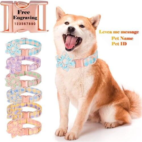 Dog Personalized Collar With Flower And Metal Buckle Small Medium Large Puppy Engraved Name Collars