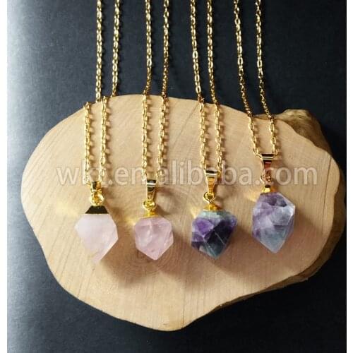 WT-N562Wholesale WKT Flourite necklace Natural rainbow fluorite point necklace with 24k gold strim for women necklace jewelry