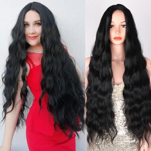 Synthetic Long Water Wave Wigs for Black Women Black Wigs Hair 36incehs Middle Part Division Natural Hair for Africa American
