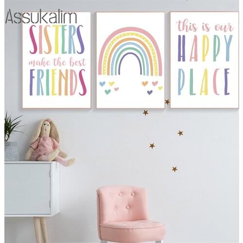 Nursery Canvas Painting Sisters Poster Friends Posters Rainbow Print Playroom Wall Pictures Nordic Prints Baby Kids Room Decor