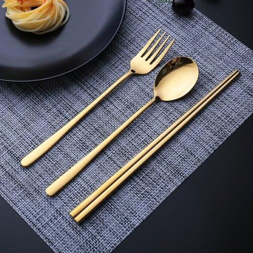 304 Stainless Steel Portable Korean Style Spoon Fork Chopsticks Three-piece Set Tableware Dinner Dinnerware Kitchen Accessories