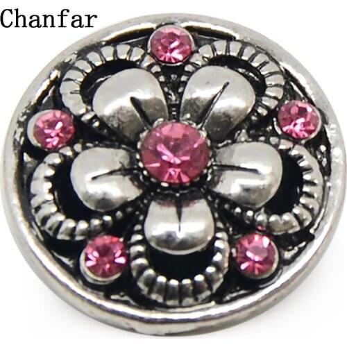 Pink Color Rhinestone Style Flower Design Snap Button Charm Jewelry For Leather Bracelet
