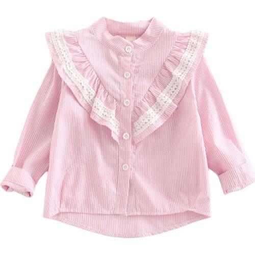 Newborn Baby Girl Kids Toddler Princess Girls Long Sleeve Top Shirt Blouse Blusas Blue Stripes Girl Clothes Hot Shirts AGC0904