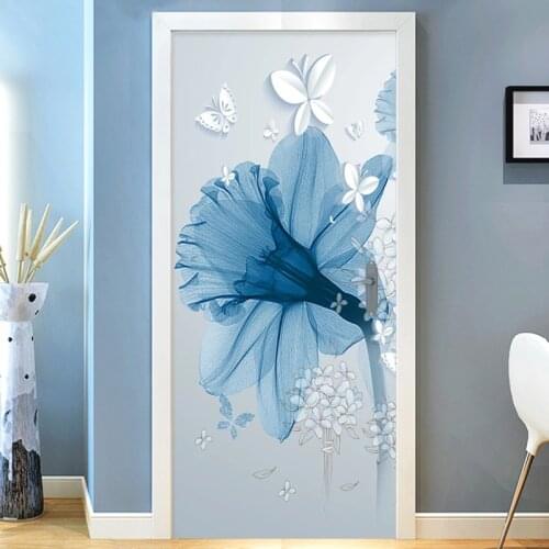 Self-Adhesive Door Sticker 3D Stereo Flowers Mural Wallpaper Living Room Kitchen Waterproof Home Decor Art Wall Stickers Poster