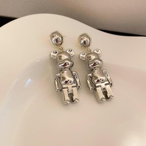 GSOLD Geometric Bear Dangle Drop Earring Sweet Cool Girl Fun Bear Metallic Long Pendant Statement Eardrops Fashion Jewelry
