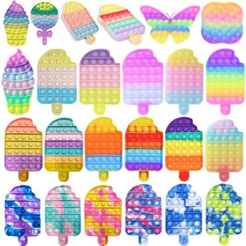 Silicone Ice Cream Push Bubble Sensory Toy Anti-stress Relaxing Toy Autism Toys for Adults Kid Parent-Child Time Interactive Toy