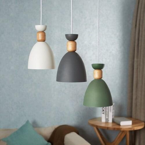 Modern LED Pendant Light Nordic Simple E27 Wooden Art Home Decoration Hanging Light Aluminum Restaurant Bar Cafe Pendant Lamps