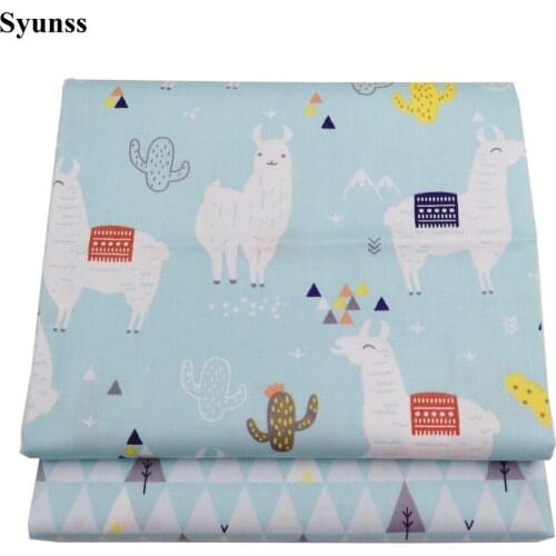 Syunss Blue Cartoon Alpaca Printed Cotton Fabric DIY Handmade Sewing Patchwork Baby Cloth Bedding Textile Quilting Tilda Tissus