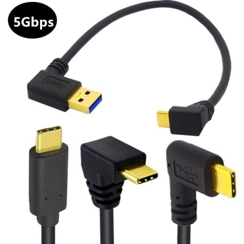USB Type C Extension Cord Gold Plated USB 3.0 Male to Left 90 Degree Angle Type C Data Sync & Charge Converter Cable