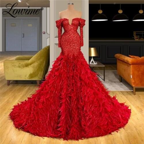 Off Shoulder Evening Dresses Long Custom Feather Vestidos De Fiesta De Noche 2020 Party Dress Plus Size Dress Abiti Da Cerimonia