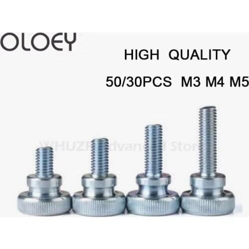 50pcs GB834 M4 Carbon Steel Thumb Screw With Collar Round Head With Knurling Manual Adjustment Screws Bolt M3/4/5*(6/8/10~40) MM