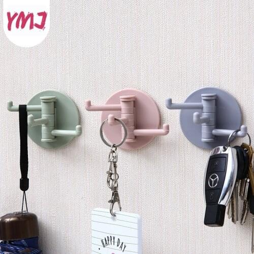 Rotatable Seamless Adhesive Hook Wall Key Holder Rack Stick Hook Kitchen Wall Hanger Multi-Purpose Bathroom Kitchen Organizer