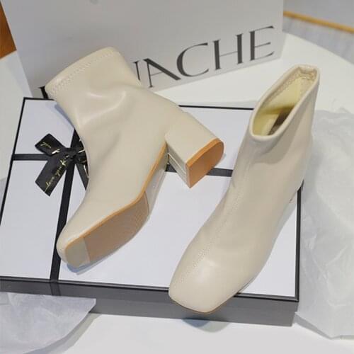 MCCKLE Women Ankle Boots Square Toe PU Leather High Heels Martens Shoes Ladies Chelsea Boots Female High Quality Winter Footwear