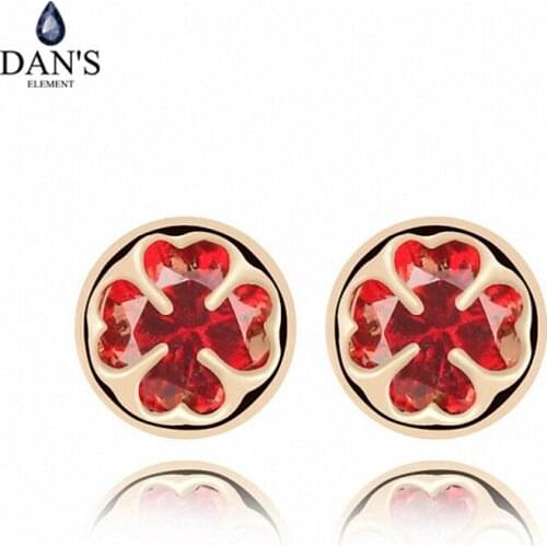 DANS ELEMENT 3 Colors Real Big Brand AAA Zirconia Micro Inlays Flower Stud Earrings for Women 92817red