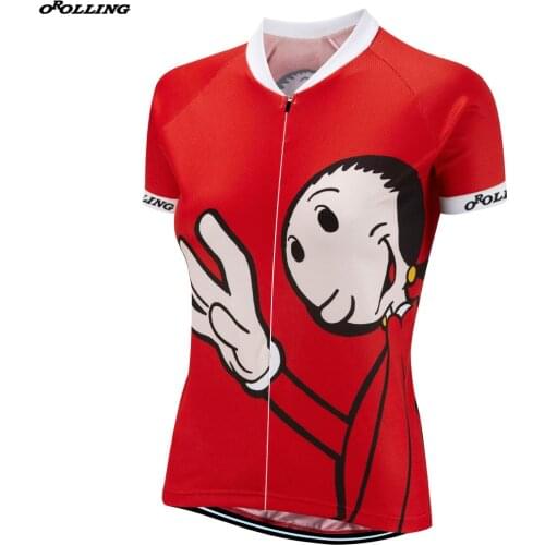 Women New 2018 Classical Girl Beautiful Team Maillot Cycling Jersey Customized Orolling Tops Red