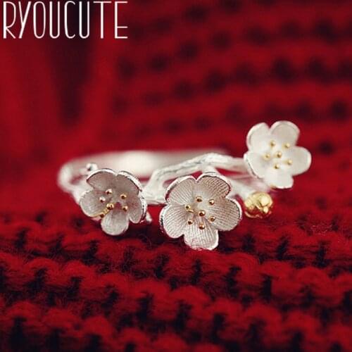 Romantic Style Silver Color Flower Finger Rings for Women Fashion Adjustable Antique Rings joyas de plata Ladies Gifts
