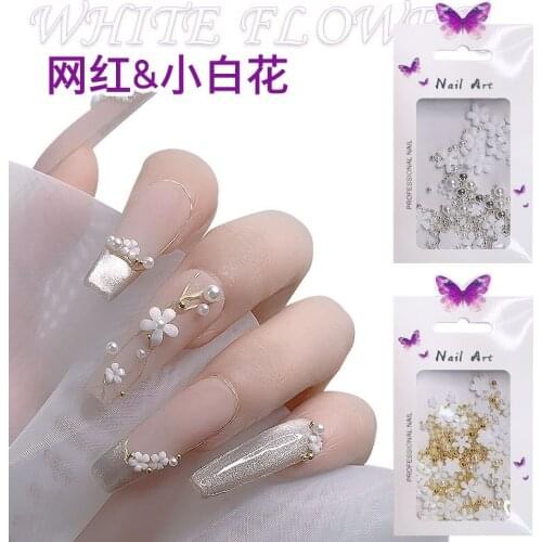1Bag Japanese Mini Flowers Nail Art Decoration Mixed Size Resin White Designs Manicure Tool Accessories for DIY Nail Jewelry